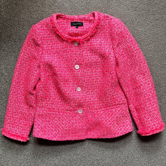 Talbots Tweed Peplum Jacket Women’s Blazer Neon Pink Boucle Corpcore | Size 6 - Picture 3 of 15